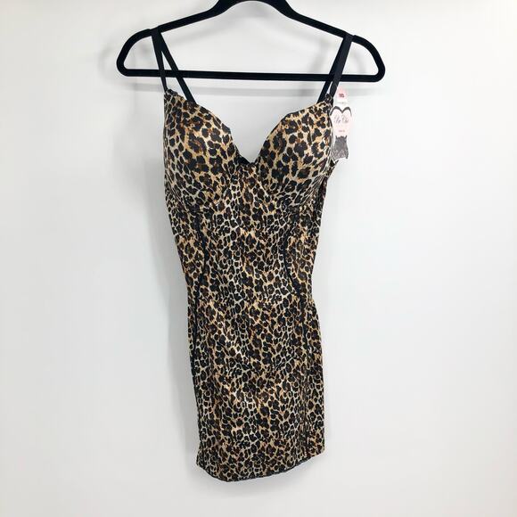 BRAND NEW Leopard Print Fitted Slip Dress Bustier Padded Bra Size 38D - Picture 2 of 6